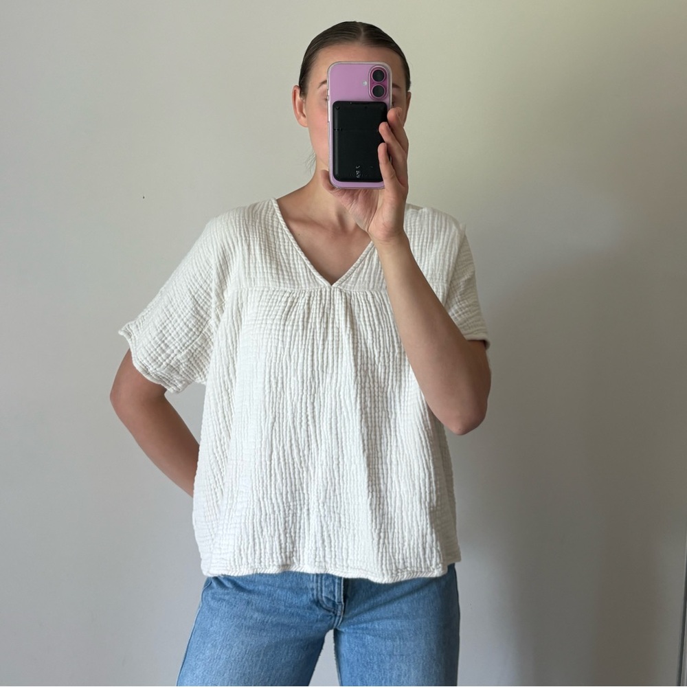 Madewell Crinkle Gauze Rhyme Too Short Sleeve Shirt Women’s Small Cream Neutral